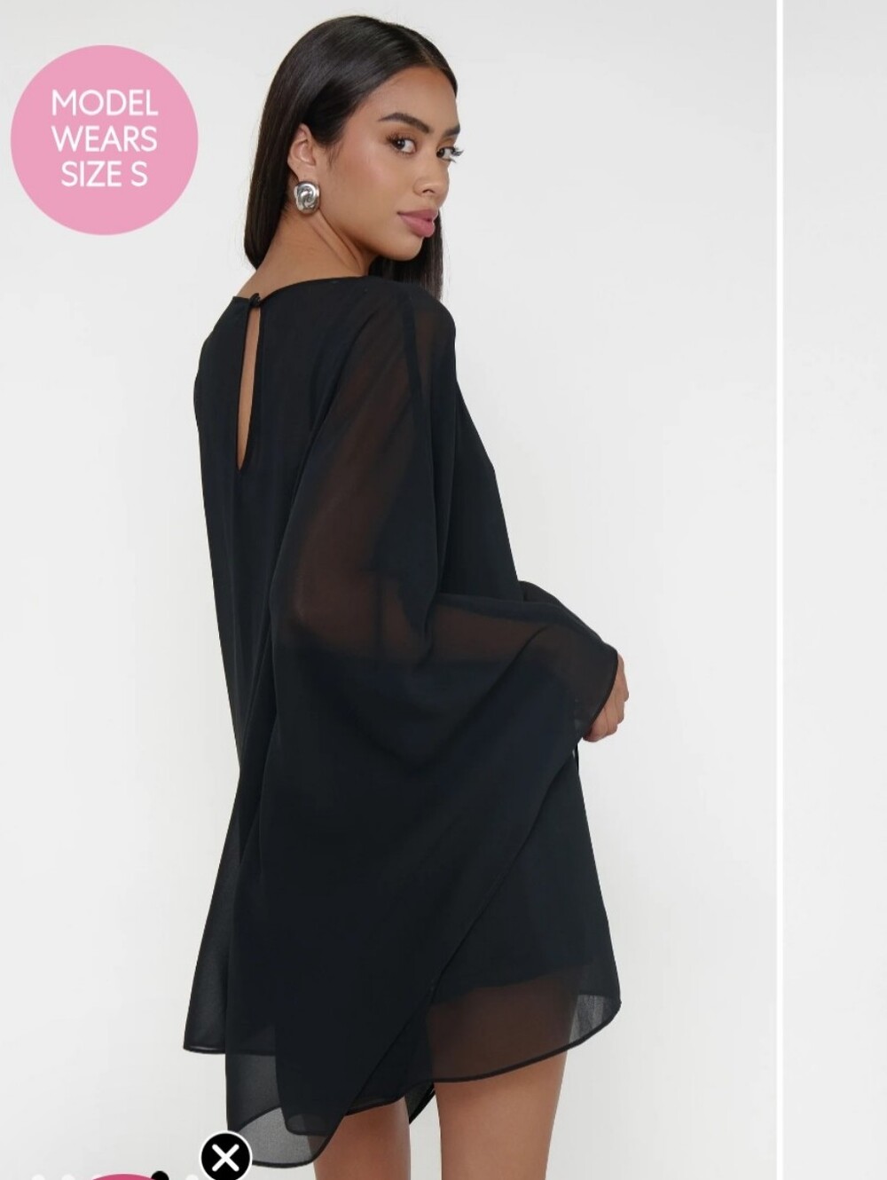 NWT Show Me Your MuMu Olsen Black Sheer Cape-Sleeve Mini Dress - Picture 3 of 11
